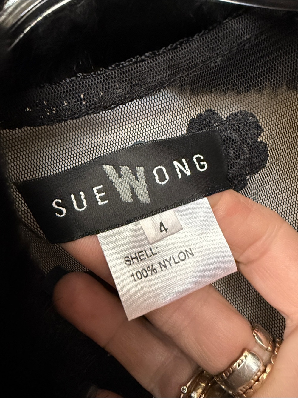 Vintage Sue Wong Black Embellished Crochet and Faux Fur Trim Long Sleeve Kimono - Picture 13 of 14